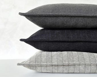 Housse de coussin à chevrons, noir, couleurs naturelles | Décoration de canapé moderne I Dimensions personnalisées