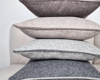 Housse de coussin passepoilée en laine mélangée, Tissu d'ameublement épais, Dimensions personnalisées