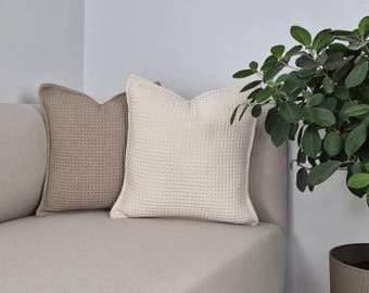 Housse de coussin en tissu gaufré beige fait main | Plusieurs tailles disponibles