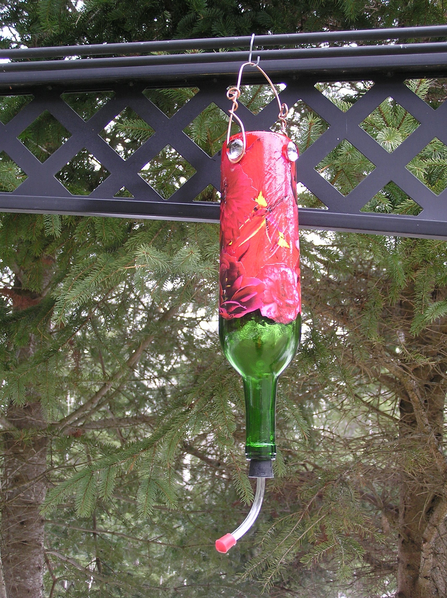 Flowered Hummingbird Feeder Wine Bottle Copper Hanger Etsy