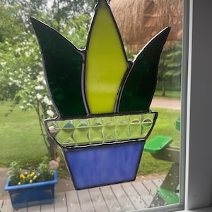 Potted Plant Stained Glass, Glass Plant, Plant Sun Catcher, Succulent in glass