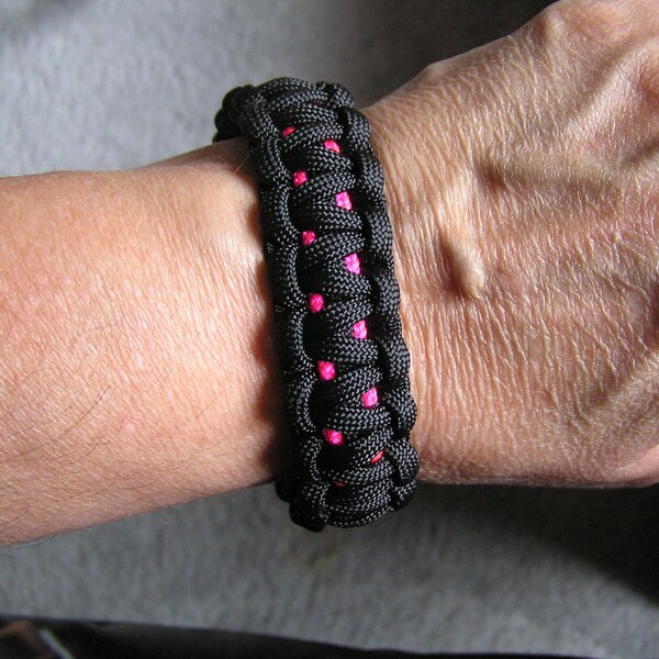 Skin and Breast Cancer Support Paracord Bracelet, Men's, Hot Pink Bracelet, Black Bracelet, Support Team, C