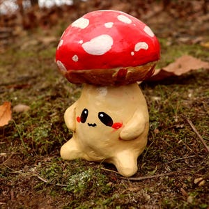 Handmade Clay Mushroom Buddy | Cute Mini Clay Desk Friend | Kawaii Mushroom Figurine | Clay Desk Decor