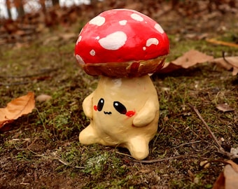 Handmade Clay Mushroom Buddy | Cute Mini Clay Desk Friend | Kawaii Mushroom Figurine | Clay Desk Decor