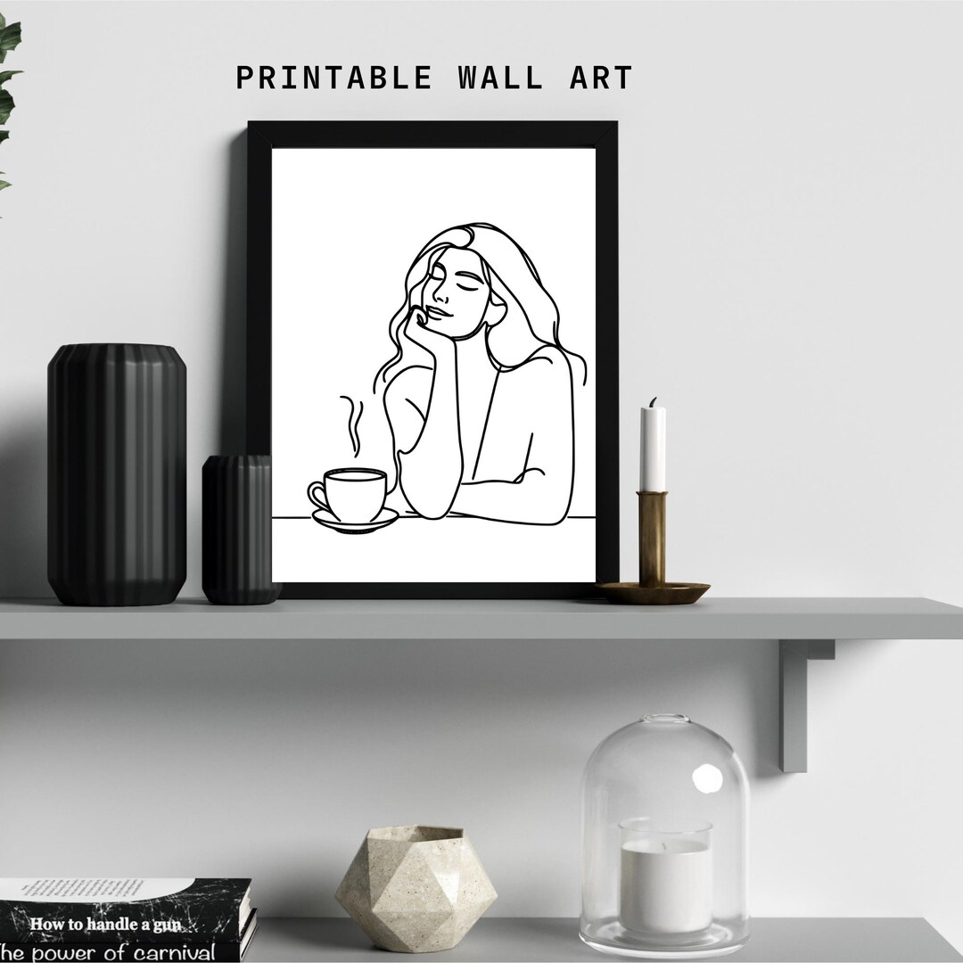 Female Line Art Print | Minimalist Thinking Woman Drawing | Abstract ...