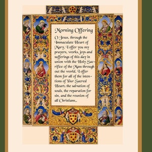 Lámina artística de la oración de la ofrenda matutina: manuscrito iluminado medieval (descarga digital)