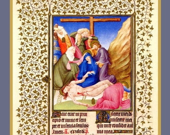 The Pieta Lamentation Illuminated Manuscript Reproduction Medieval Bible Catholic Christian Vintage Religious Art Print,  Easter Gift