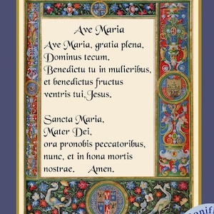 Ave Maria Latin Prayer Hail Mary Digital Medieval Painting Catholic Religious Art Print, Instant Digital Download, Last Minute Gift