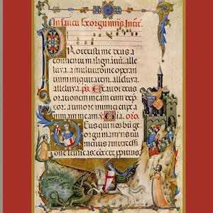 St. George and Dragon Print: Medieval Illuminated Manuscript Art (Digital Download)