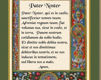Pater Noster Latin Prayer Art Print: Medieval Catholic Wall Decor (Digital Download