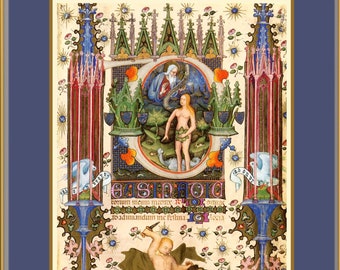 Eve Garden of Eden Illuminated Manuscript Medieval Bible Catholic Christian Vintage Religious Art Print, Baptism Birthday Graduation Gift