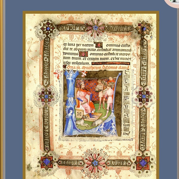 Psalm 121 Reproduction Medieval Illuminated Manuscript Bible Catholic Christian Religious Print ,Personalized Gift David Davina Lavinia