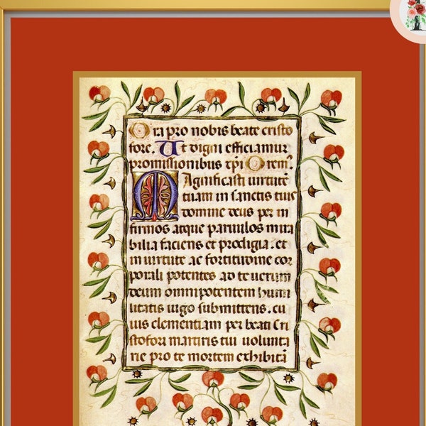 Magnificat Prayer Letter M Reproduction Medieval Illuminated Manuscript Christian Catholic Religious Vintage Print, Letter M  Religious Gift