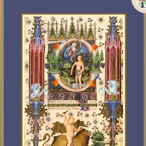 Eve Garden of Eden Illuminated Manuscript Reproduction Medieval Bible Catholic Christian Vintage Religious Art Print Gift Wall Art image 1