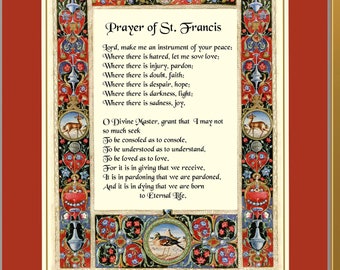 St. Francis Prayer Art Print: Medieval Manuscript Border (Digital Download
