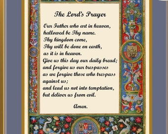 The Lord&#39;s Prayer Our Father Digital Medieval Painting Catholic Christian Religious  Art Print, Instant Digital Download, Last Minute Gift