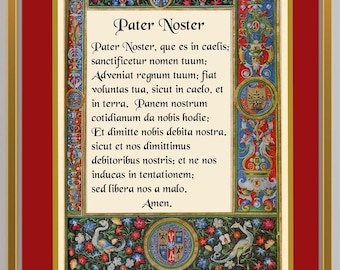 Pater Noster Latin Prayer Art Print: Medieval Catholic Wall Decor (Digital Download
