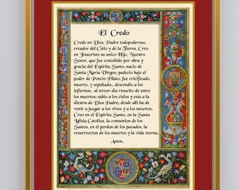 El Credo Spanish Apostles Creed Prayer Digital Medieval Image Catholic Christian Religious  Instant Digital Download, Last Minute Gift