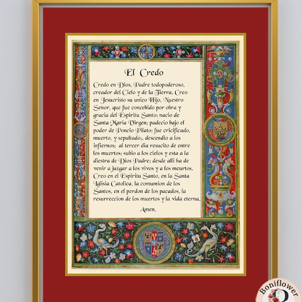 El Credo Spanish Apostles Creed Prayer Digital Medieval Image Catholic Christian Religious  Instant Digital Download, Last Minute Gift