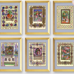 Children's Bible Prints Reproduction Illuminated Manuscripts Set, Isaac Jacob Joseph Noah Moses, Vintage Catholic Christian Religious Art