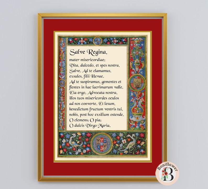 Salve Regina Lateinisches Gebet Kunstdruck: Mittelalterliche katholische Hymne als digitaler Download Bild 3