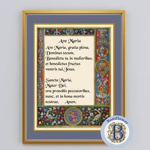 Ave Maria Latin Hail Mary Prayer Art Print: Medieval Catholic Wall Decor (Digital Download) image 6
