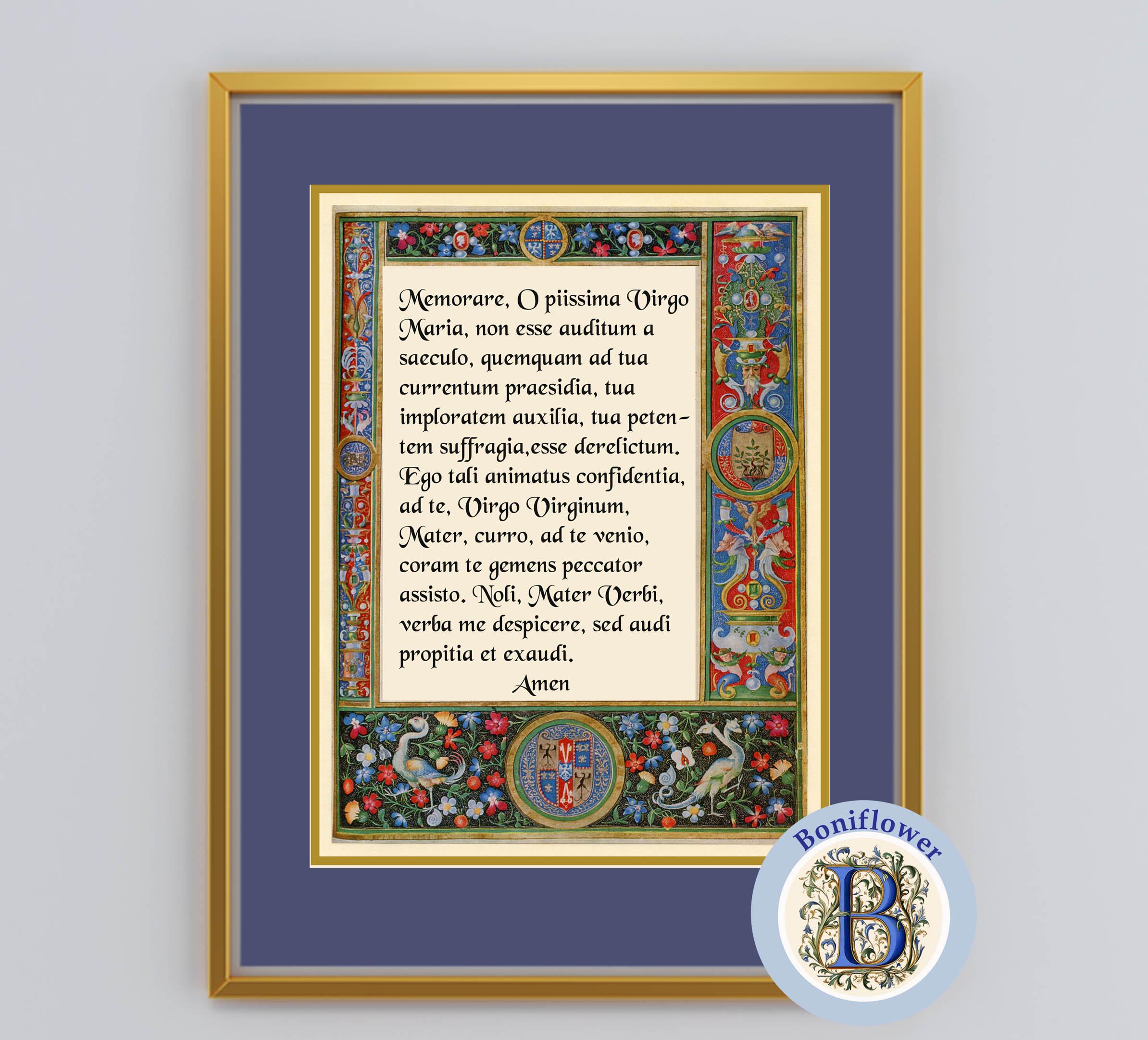 Latin Memorare Prayer Art: Medieval Catholic Print (Digital Download)