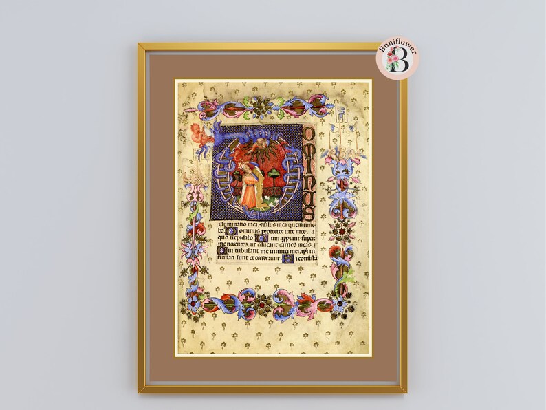 Psalm 26 Reproduction Medieval Illuminated Manuscript Psalm Catholic Christian Religious Art Print, Personalized Gift David, Davey, Lavinia image 3