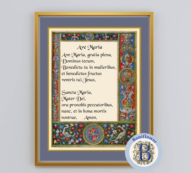Ave Maria Latin Hail Mary Prayer Art Print: Medieval Catholic Wall Decor (Digital Download) image 5