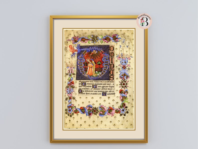 Psalm 26 Reproduction Medieval Illuminated Manuscript Psalm Catholic Christian Religious Art Print, Personalized Gift David, Davey, Lavinia image 2