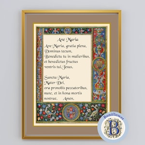 Ave Maria Latin Hail Mary Prayer Art Print: Medieval Catholic Wall Decor (Digital Download) image 4