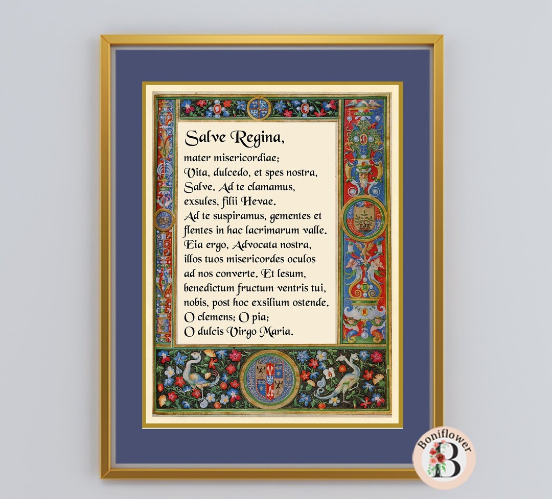 Salve Regina Latin Prayer Art Print Medieval Catholic Hymn digital 