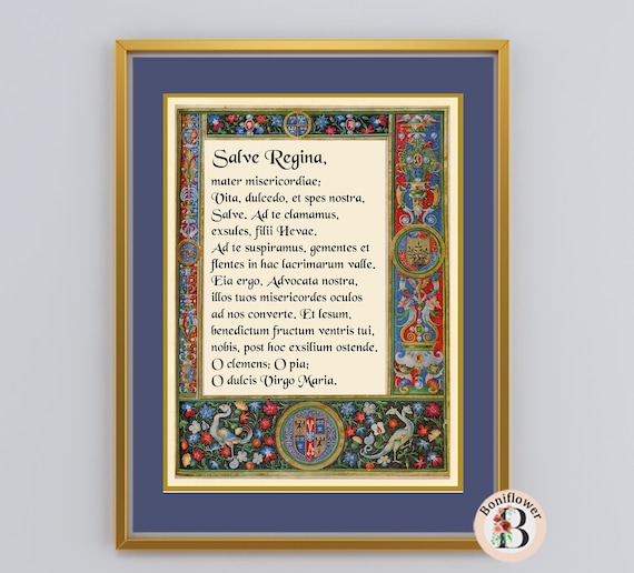 Salve Regina Latin Prayer Art Print: Medieval Catholic Hymn (Digital Download)