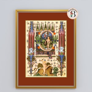 Eve Garden of Eden Illuminated Manuscript Reproduction Medieval Bible Catholic Christian Vintage Religious Art Print Gift Wall Art image 4