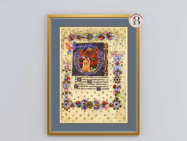 Psalm 26 Reproduction Medieval Illuminated Manuscript Psalm Catholic Christian Religious Art Print, Personalized Gift David, Davey, Lavinia image 4