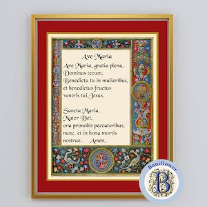 Ave Maria Latin Hail Mary Prayer Art Print: Medieval Catholic Wall Decor (Digital Download) image 8