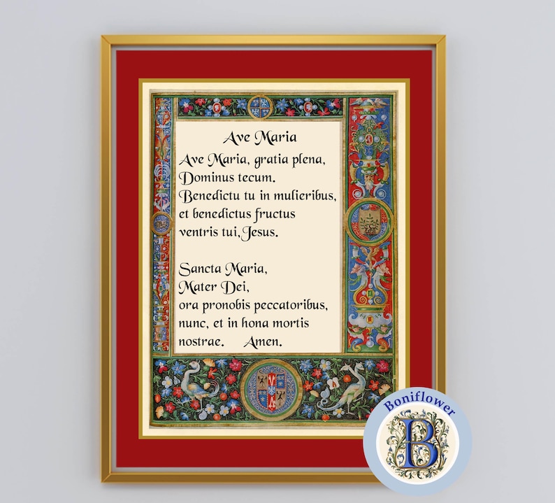Ave Maria Latin Hail Mary Prayer Art Print: Medieval Catholic Wall Decor (Digital Download) image 8