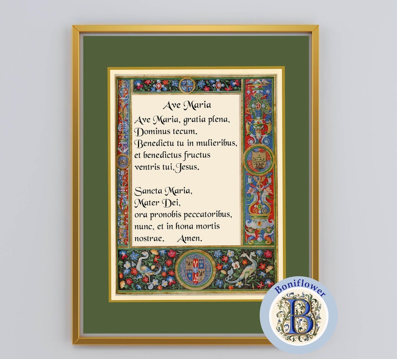 Ave Maria Latin Hail Mary Prayer Art Print: Medieval Catholic Wall Decor (Digital Download) image 7