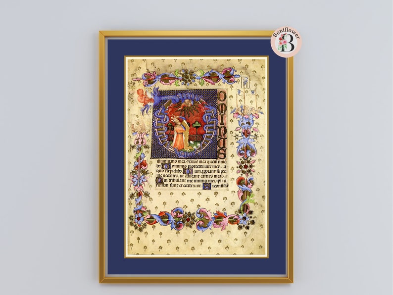 Psalm 26 Reproduction Medieval Illuminated Manuscript Psalm Catholic Christian Religious Art Print, Personalized Gift David, Davey, Lavinia image 1