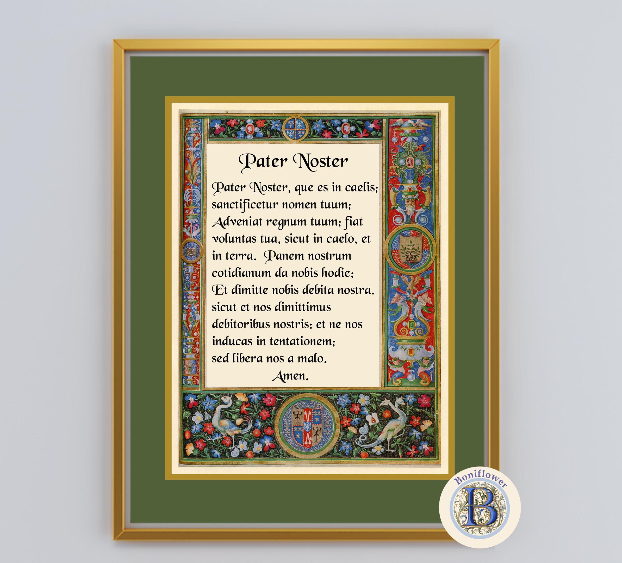 Pater Noster Latin Prayer Art Print: Medieval Catholic Wall Decor ...