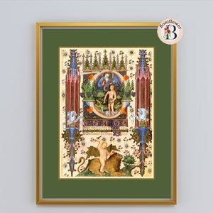 Eve Garden of Eden Illuminated Manuscript Reproduction Medieval Bible Catholic Christian Vintage Religious Art Print Gift Wall Art image 3