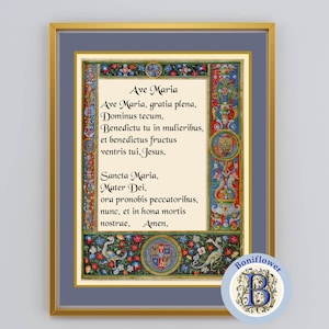 Ave Maria Latin Hail Mary Prayer Art Print: Medieval Catholic Wall Decor (Digital Download) image 9