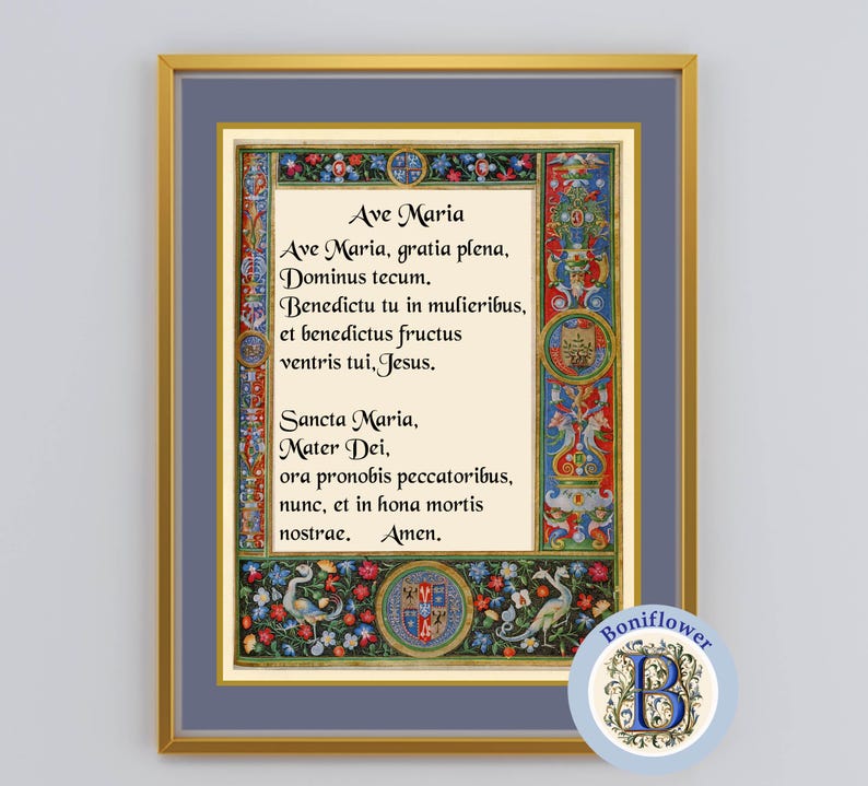 Ave Maria Latin Hail Mary Prayer Art Print: Medieval Catholic Wall Decor (Digital Download) image 9