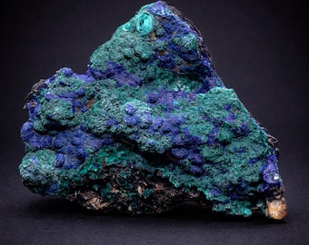 Natural Azurite with Malachite on Matrix – Blue Green Crystal Specimen, Rare High Luster Raw Mineral Display, Collector Gemstone Décor Piece