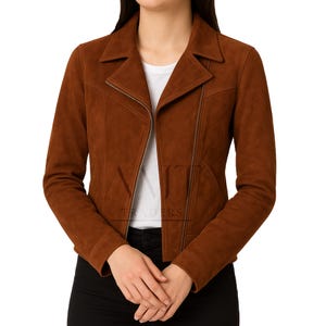 Handmade Women&#39;s Brown Suede Leather Jacket, Suede Biker Jacket for Women, Women&#39;s Trendy Suede Jacket, Gifts For Her, Gifts