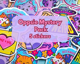 Paquete de pegatinas misteriosas "Oopsie": 5 pegatinas ligeramente imperfectas, bolsa sorpresa de pegatinas de vinilo