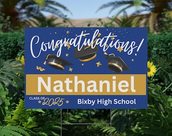 Personalized Blue and Gold Graduation Yard Sign for Class of 2025 Perfect for Graduation Celebrations