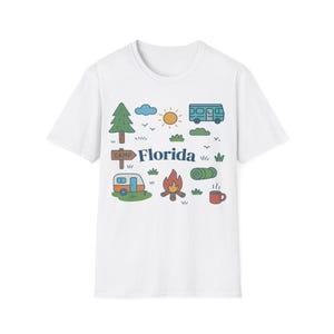 Florida Camping Adventure: Cheerful Cartoon Illustration, Outdoor RV and Trailer Scene