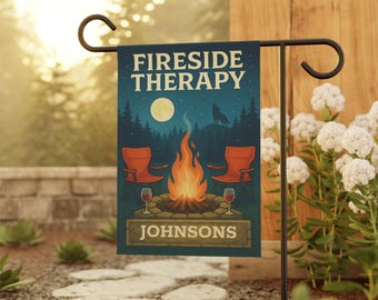 Personalized Fireside Therapy Camp Banner, Campsite Flag, Outdoor Sign, Family Name Banner, Unique Gifts for Campsite