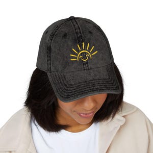 Sunshine Embroidered Vintage Cap, Fun Summer Hat, Casual Everyday Wear, Gift for Friends, Outdoor Events, Cap with Smile Sun Design